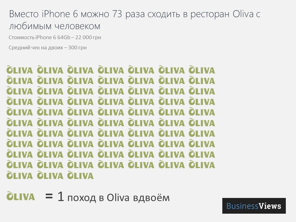 Вместо iPhone 6 можно 73 раза сходить в ресторан Oliva с любимым человеком 