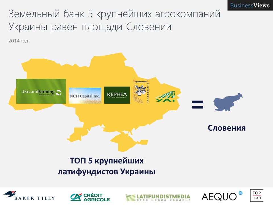 Земельный банк 5 крупнейших агрокомпаний Украины равен площади Словении 