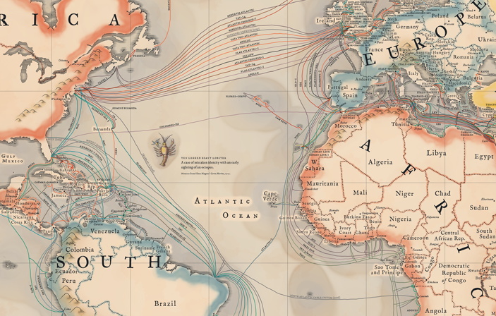 Подводные интернет-кабели между Америкой, Европой и Африкой