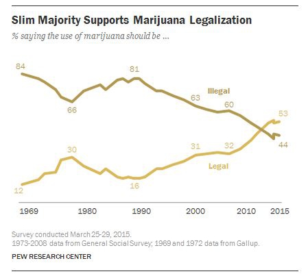 Количество тех, кто поддерживает легализацию марихуаны, растёт