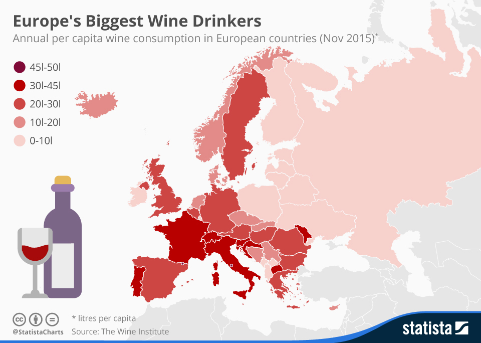 потребление вина в Европе 