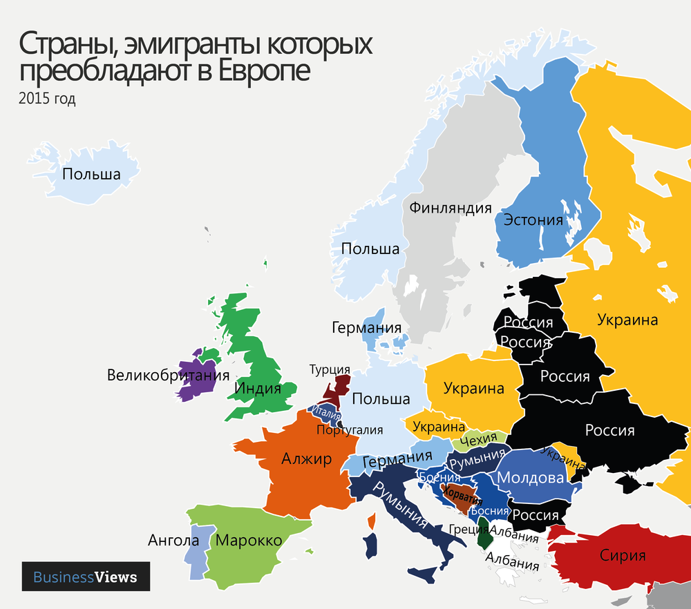 Страны, эмигранты которых преобладают в Европе