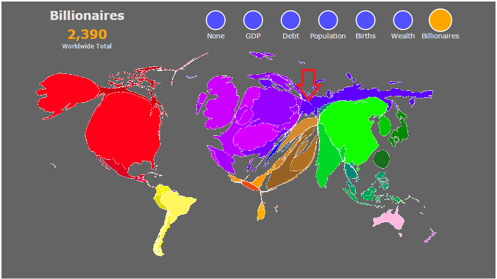 карта количества миллиардеров в мире 