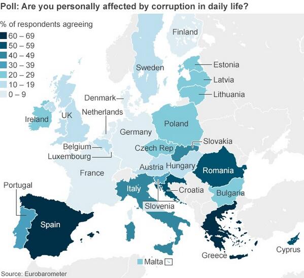 Карта: уровень коррупции в ЕС