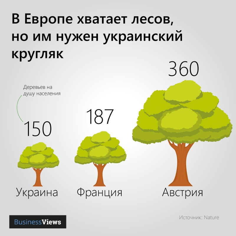 Деревьев на одного гражданина в Европе и Украине 