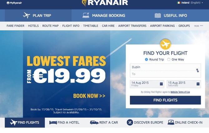 новый сайт Ryanair
