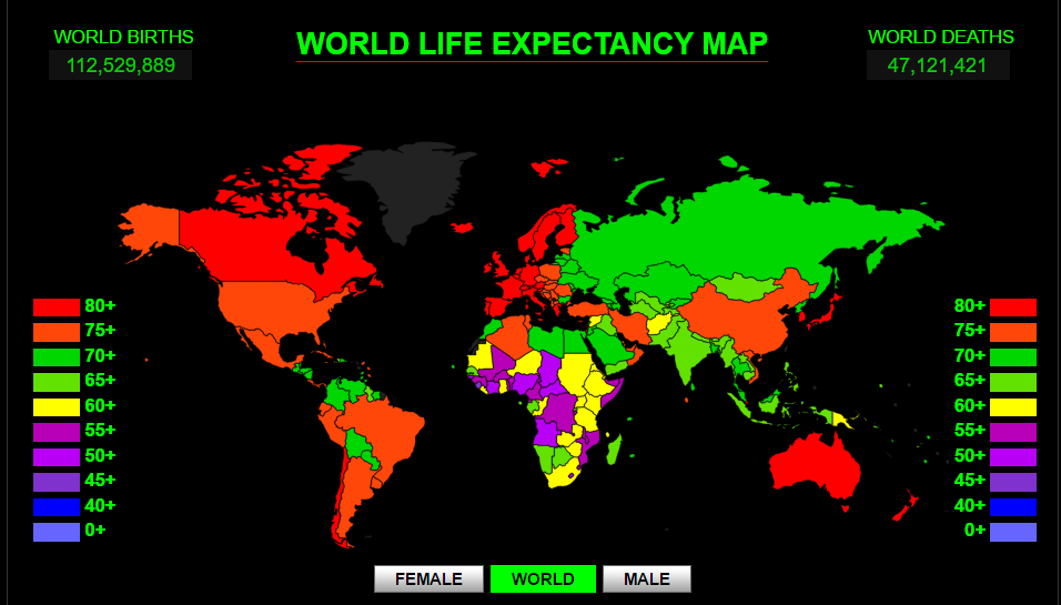 Ожидаемая Продолжительность жизни в мире. Карта средней продолжительности жизни в мире. Карта стран по продолжительности жизни.