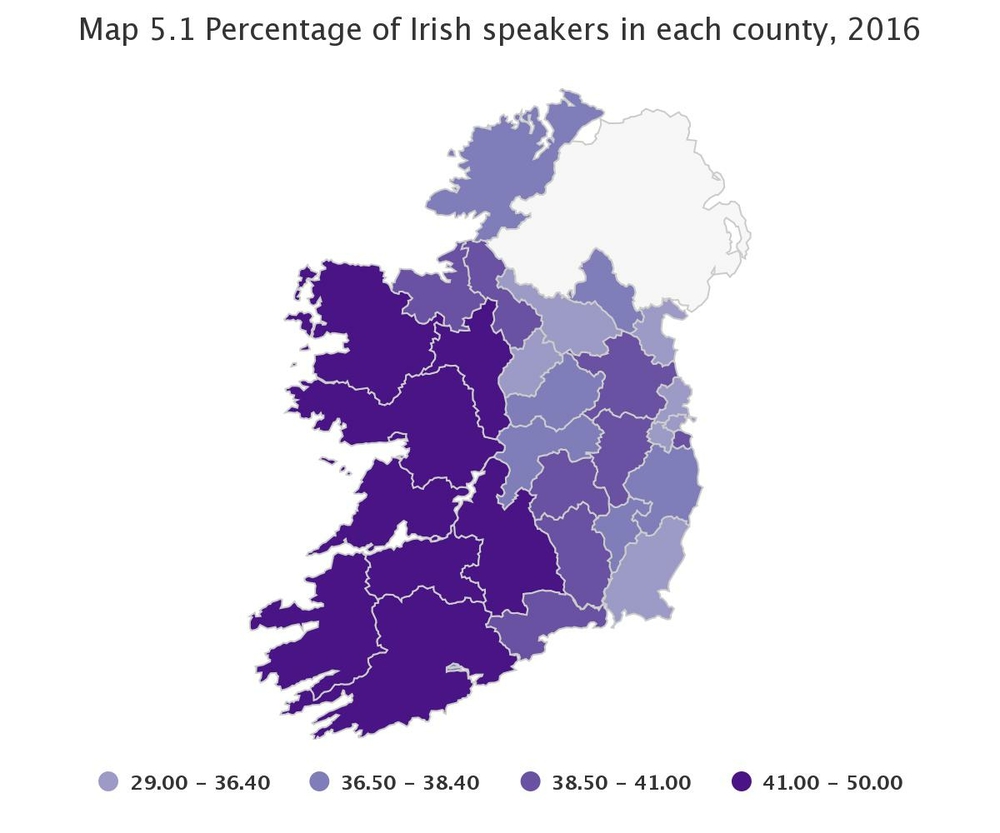 карта поширення ірландської мови