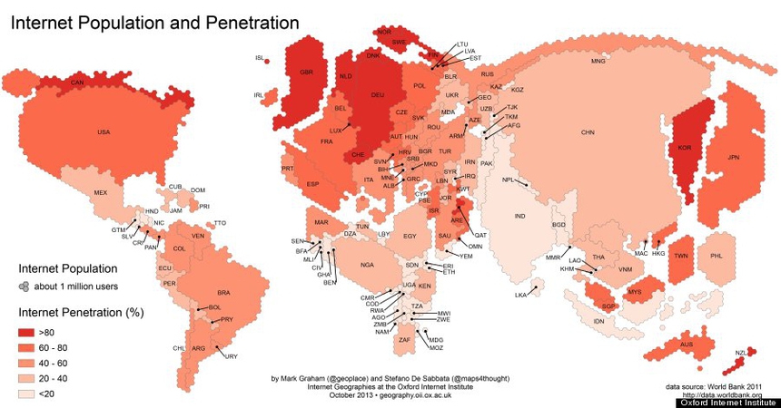 Карта дня: распространение интернета