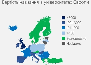 Карта дня: скільки коштує навчання в університетах Європи