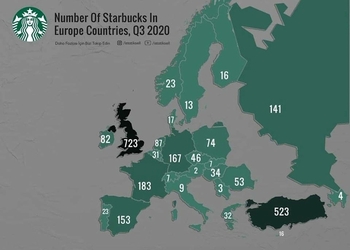 Карта дня: количество кофеен Starbucks в каждой стране Европы (и почему их нет в Украине)