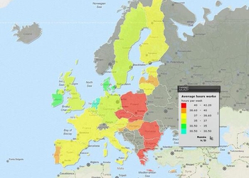 Карта: продолжительность рабочего дня в Европе